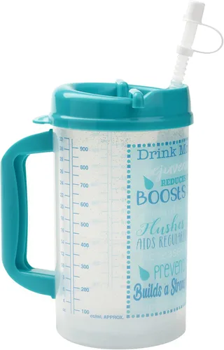 Vista 7 de Vaso de hospital con seguimiento de agua de bebida para medición diaria de ingesta con pajilla, taza de 32 onzas con tapa (morado)