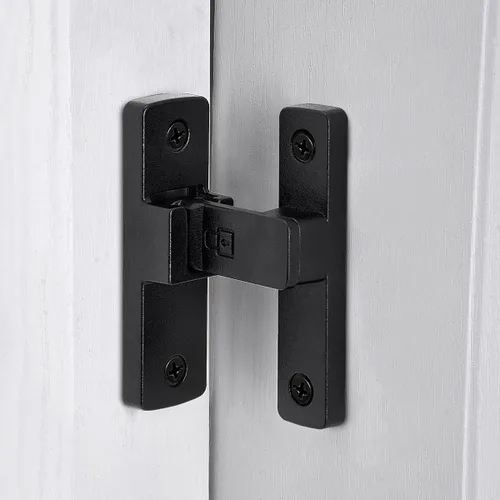 Vista 7 de INIRET Pestillos de puerta de granero negro mate, cerradura de puerta de 180 grados, herrajes para puerta abatible, cerradura de puerta de aleación
