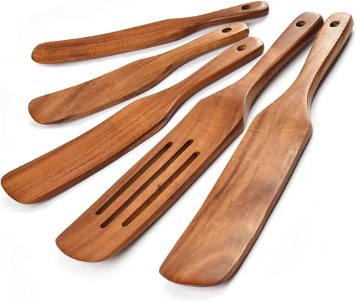 Vista 7 de Juego de espátulas de Pakkawood, Gudamaye 5 piezas de utensilios de cocina de Pakkawood, cucharas de madera para cocinar, utensilios de madera