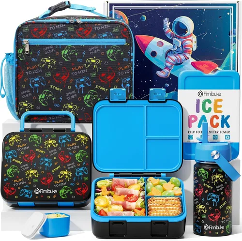 Vista 10 de Fimibuke Lonchera Bento para Niños - Contenedor de Snacks Bento para Niños Pequeños con 3 Compartimentos, Botella de Agua de Acero Inoxidable, Bolsa
