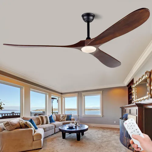 Vista 8 de Ventiladores de techo de madera maciza con luces, ventilador de techo moderno de 36 pulgadas con luz y control remoto, motor CC reversible, 6