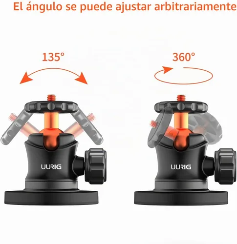 Vista 3 de UURIG BH07 - Soporte magnético para cámara con cabezal de bola de 360°, soporte de base de montaje magnético con rosca de 1/4"-20 para GoPro