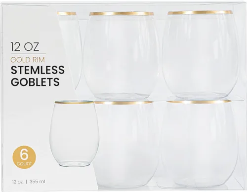 Vista 11 de PLASTICPRO Paquete de 6 Copas de Vino de Plástico Color Azul Aguamarina Sin Tallo Desechables de 12 oz Sin BPA Irrompibles Copas de Vino de Plástico