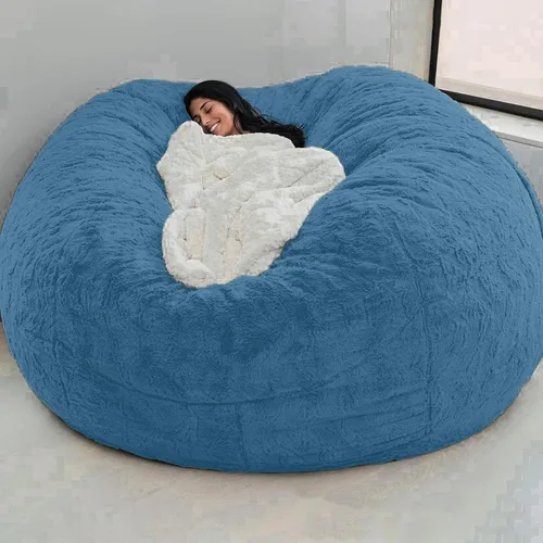 Vista 12 de Funda para silla tipo puf de piel gigante para niños y adultos, (sin relleno), muebles de sala de estar, grande, redondo, suave, esponjoso, de piel