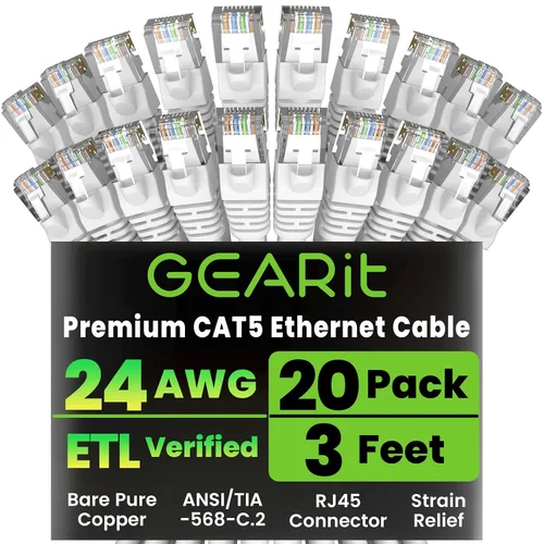Vista 11 de GearIT Paquete de 20 cables de conexión Ethernet Cat5e de 1 pie - Cable de red LAN RJ45 sin enganches, color negro
