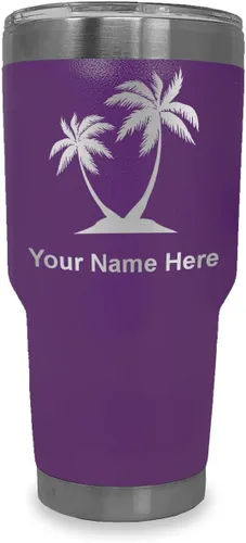 Vista 11 de LaserGram Vaso aislado al vacío de 20 onzas, palmeras, grabado personalizado incluido (negro)