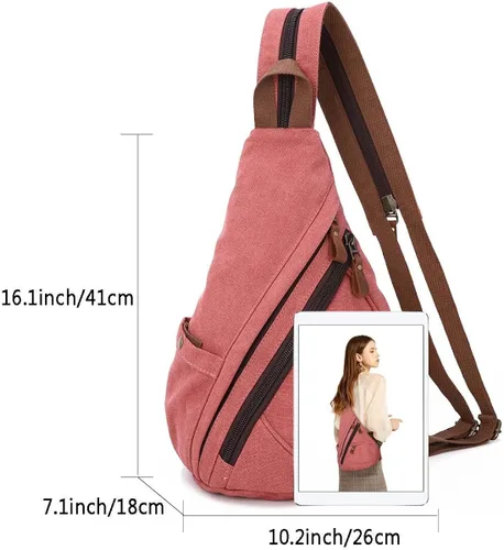 Vista 2 de KL928 Bolso bandolera de lona Mochila pequeña cruzada de hombro, mochila casual para hombres y mujeres