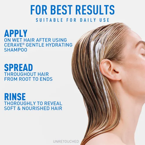 Vista 9 de CeraVe Acondicionador hidratante suave, acondicionador para el cabello con ceramidas, niacinamida y ácido hialurónico, sin sulfatos y seguro
