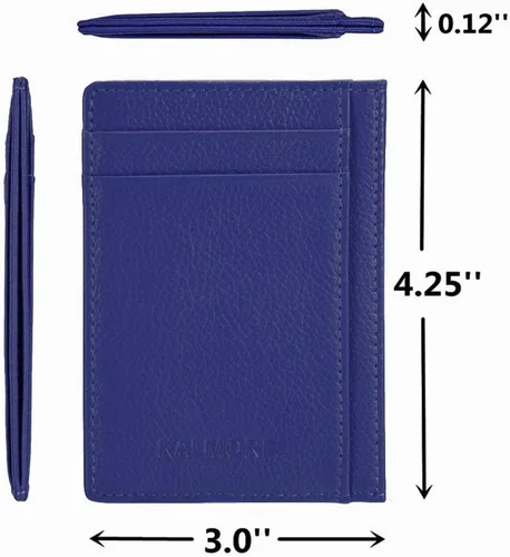 Vista 4 de Tarjetero para tarjetas de crédito, de cuero, delgada, minimalista, con bloqueo de RFID, talla única , Azul