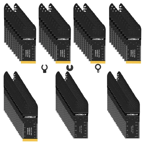 Vista 8 de AMZBSAW 100 hojas de sierra de titanio y acero de alto carbono para madera, metal y plástico, kits de cuchillas de liberación rápida, kit