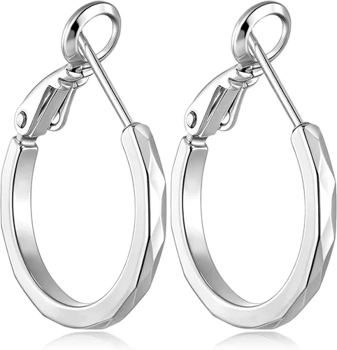Vista 16 de Aretes de aro de corte de diamante para mujer, aro ligero y fino Dorado