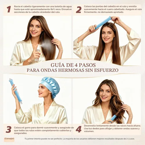 Vista 4 de Heatless Hair Curlers with Satin Sleep Bonnet Set, No Heat Damage Blue Set-3PCS