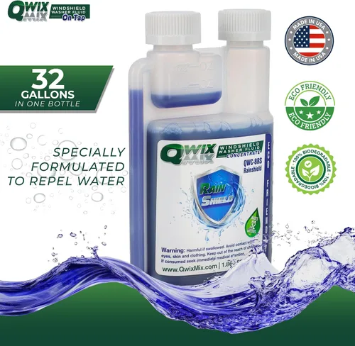 Vista 3 de Qwix Mix Rain Shield - Líquido concentrado para lavaparabrisas, 1 botella hace 32 galones, repele la lluvia