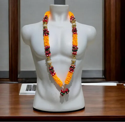 Vista 8 de Guirnalda de flores artificiales para Diwali Puja Idol Dios adoración artículos 21 pulgadas, Cinta, Sin gemas.