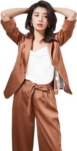 Vista 4 de Miqieer Camiseta básica de seda para mujer, con cuello en V, holgada, sin mangas, de satén, para mujer