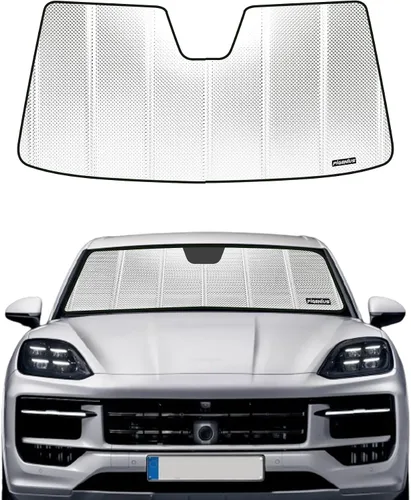 Vista 6 de Pigenius Parasol de parabrisas para Porsche Cayenne 2004-2018, acabado plateado metálico