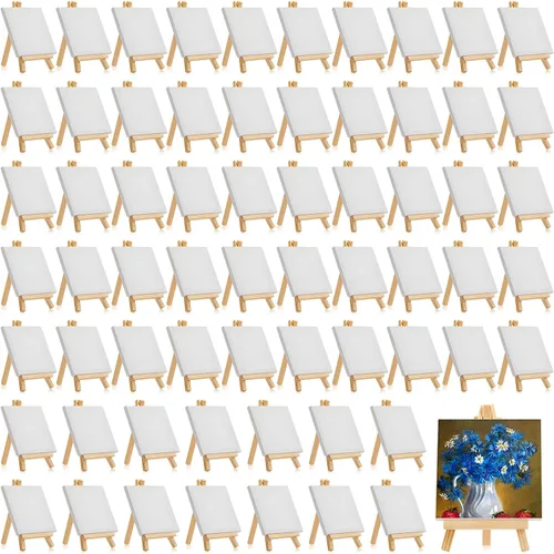 Vista 10 de Mimorou Paquete de 32 mini lienzos con caballete para pintar madera, 2.4 x
