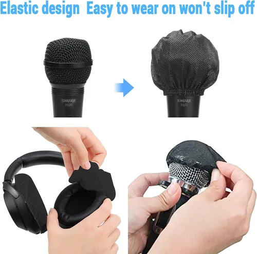 Vista 5 de SUNPRO 100 fundas desechables para micrófono, parabrisas sanitario no tejido para micrófono con banda de alta elasticidad, filtro pop acústicamente