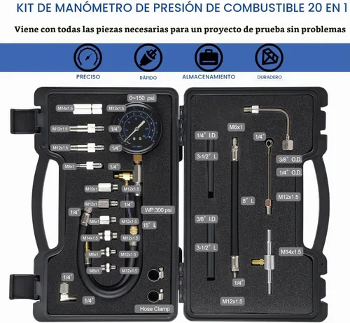 Vista 2 de Kit Lichamp de Prueba de Presión de Combustible Automotriz, Manómetro de Diagnóstico de Bomba de Combustible y Riel con Adaptadores, Manguera