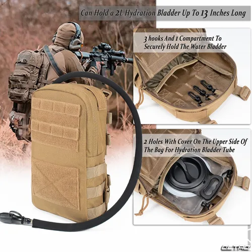Vista 5 de Paquete de Hidratación Táctica Pequeña MOLLE Transportador de Vejiga de Agua para Exteriores para Chaleco Mochila, Negro, Mochilas Daypack