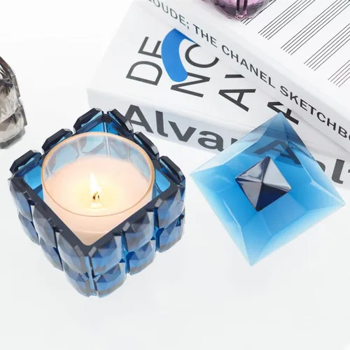 Vista 3 de Caja de cubo facetada molde de resina con tapa, caja de baratijas, molde de joyería de caramelo, soporte para bolígrafo, molde epoxi para resina UV