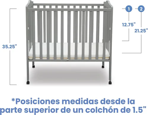 Vista 8 de Delta Children Cuna portátil plegable mini para bebé con colchón de 1.5 pulgadas - Certificado Greenguard Gold, gris