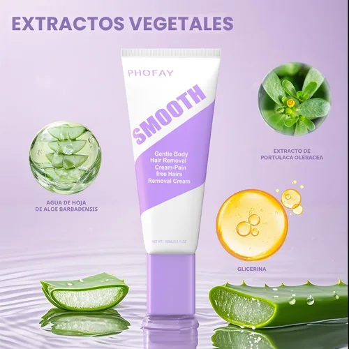 Vista 2 de Crema de depilación PHOFAY para pieles sensibles de hombres y mujeres – Depiladora de acción rápida y suave, recomendada por dermatólogos con aloe