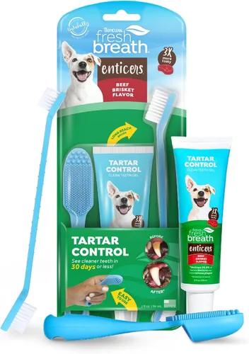 Vista 10 de TropiClean Fresh Breath Kit de cuidado bucal - Cepillo de dientes de cerdas suaves - Kit de cepillado de dientes de perro - Pasta de dientes