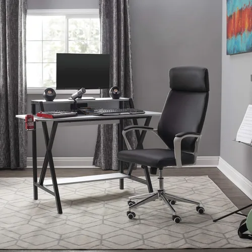 Vista 3 de Calico Designs - Silla ejecutiva moderna con respaldo alto, altura e inclinación ajustable, brazos acolchados y base cromada en poliuretano