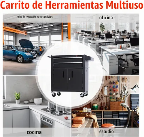 Vista 9 de Caja de herramientas resistente con carrito de acero rodante con puertas con cerradura (TZ12 Negro)