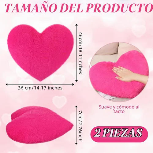 Vista 3 de Remerry - 2 almohadas de felpa con forma de corazón para niña, color rosa intenso Rosa Hot