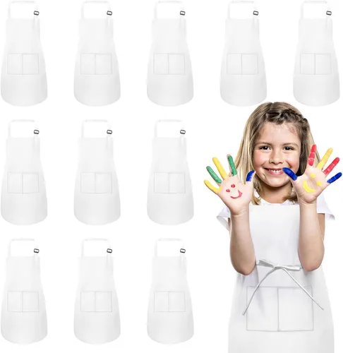 Vista 11 de Delantal para niños, paquete de 8 delantales para niñas y niños, delantales de pintura artística para cocina, aula, cocina, horneado, para edades