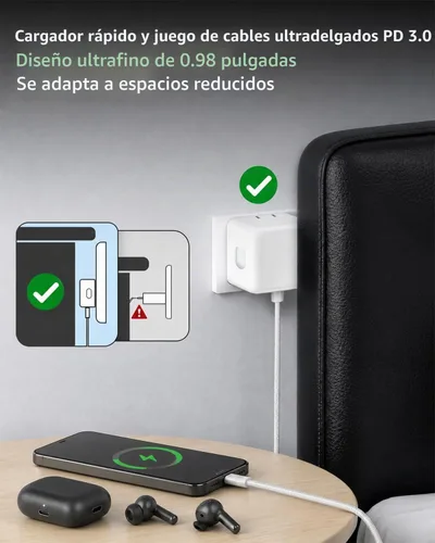 Vista 7 de Cargador de pared USB C dinámico de 40W-60W para Apple iPhone 17 16 15 Pro Max, adaptador de corriente rápida plegable compatible con MacBook Air