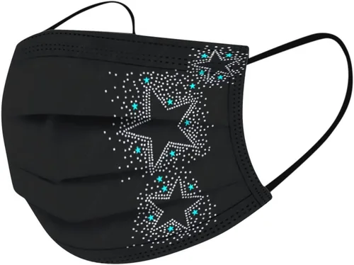 Vista 3 de Paquete de 50 mascarillas desechables para mujer, diseño de estrellas, mariposa, vacaciones, cuidado de la piel para adultos, transpirable, filtro