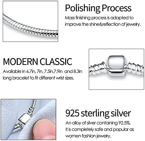 Vista 4 de KUNSIR Snake Bracelet for Charms Silver Jewelry Snake Chain Bracelet Fit Any Charm Gift for Women Girl