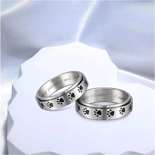 Vista 24 de LYTTMAB Keep Pawstive - Anillo de ansiedad para mujer, anillo giratorio con estampado de pata de perro y gato, anillo para ansiedad para mujer