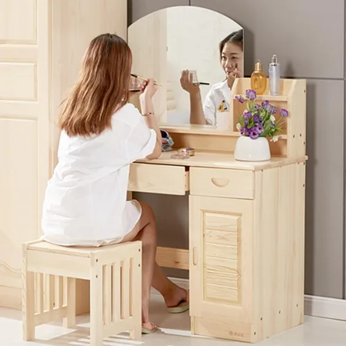 Vista 6 de Tocador de tocador, mesa de maquillaje con espejo, tocador de madera con 3 cajones, gran espacio de almacenamiento, almacenamiento de maquillaje