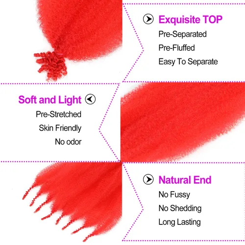 Vista 2 de Cabello Afro Twist de 12 pulgadas, Cabello Afro Trenzado de Ganchillo (12 Pulgadas (Paquete de 3), RED#)