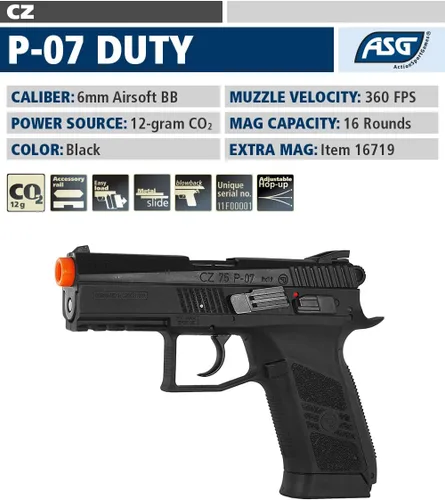 Vista 2 de ASG CZ 75 P-07 - Pistola de aire comprimido (0.236 in), color negro