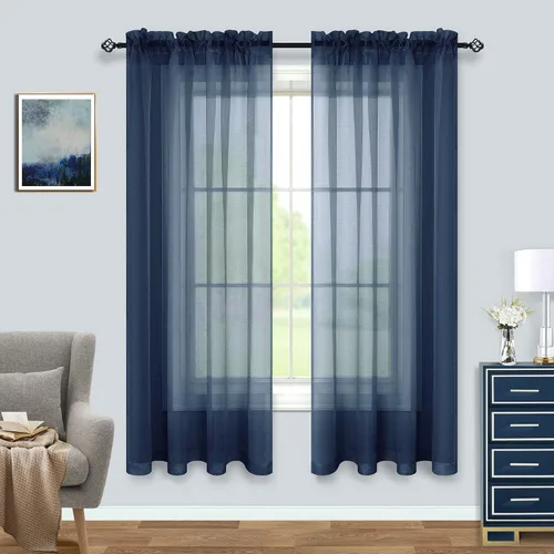 Vista 43 de Cortinas traslúcidas negras de 45 pulgadas de largo para ventanas de baño, juego de 2 paneles, cortinas de media ventana para cocina y dormitorio