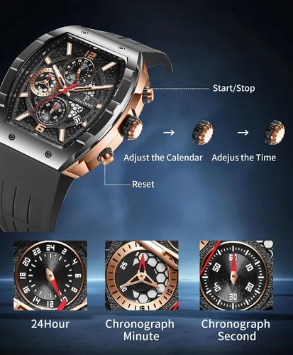 Vista 6 de Paras Crown Watches for Men Luxury Fashion Analog 50M Waterproof Sports Watch with Tonneau Dial Luminous Quartz Business Wrist Watch