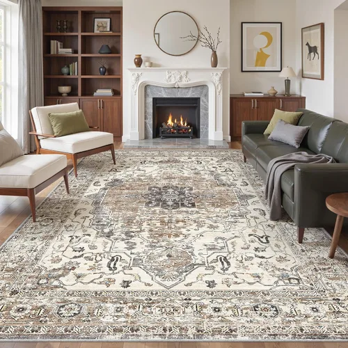 Vista 39 de befbee - Alfombra para sala de estar, lavable y resistente a manchas, con base antideslizante, ideal para dormitorio y cocina, decoración clásica