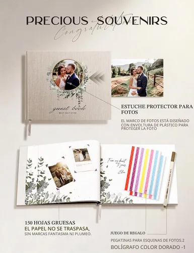 Vista 2 de Libro de invitados de boda, Libro de invitados para recepción de boda, Libro de invitados Polaroid para boda de 100 páginas en papel con tapa dura