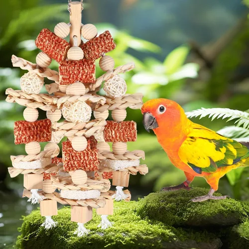 Vista 4 de Juguetes para pájaros - Maíz natural en mazorca y rodajas de esponja para loros grandes, como gris africano, guacamayos, cacatúas y loros de Amazon