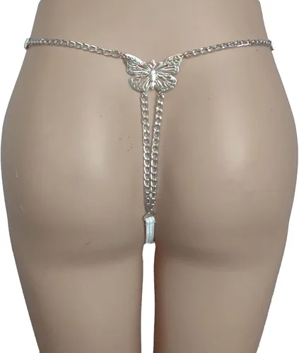 Vista 2 de Cadena de cuerpo sexy de verano para mujer, con dije de corazón, bragas elásticas en G, bragas para el vientre, cadena de bikini con cintura