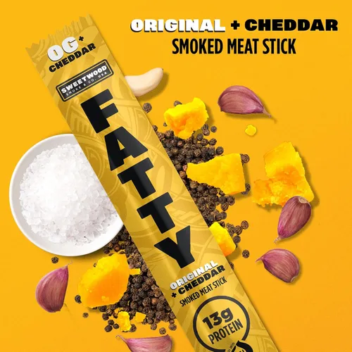 Vista 5 de FATTY Palitos de carne seca original, Cheddar original, 2 onzas