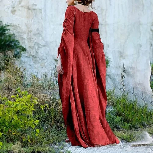 Vista 4 de Vestidos victorianos vintage para mujer, vestido de princesa irlandesa renacentista, vestido de hada, vestido de manga larga acampanada, vestido