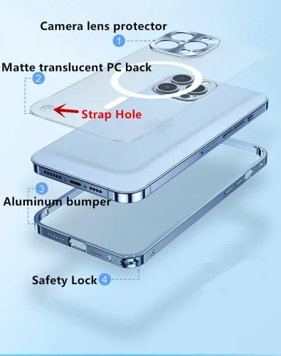 Vista 3 de kaitesi Funda magnética para iPhone 14 compatible con MagSafe Metal aleación de aluminio parachoques mate translúcido cubierta trasera con protector