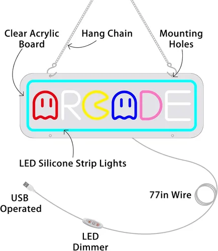 Vista 5 de Letrero de neón de arcade para decoración de sala de juegos con interruptor regulable, luz LED de neón para pared de dormitorio, decoración de sala