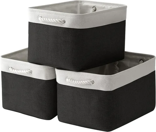 Vista 8 de TheWarmHome Contenedores de almacenamiento para estantes, tamaño mediano, 3 unidades, 13.8 pulgadas de largo x 9.8 pulgadas de ancho x 6.7 pulgadas
